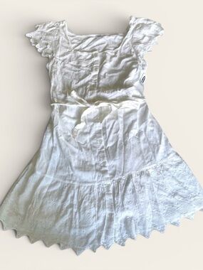 NWT Old Navy White Cottage Boho Linen Eyelet Button Down Belted Dress Large